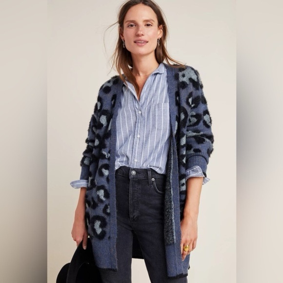 Anthropologie Sweaters - Moth Kira Eyelash Cardigan Anthropologie Size S Fall Winter Animal Print Leopard